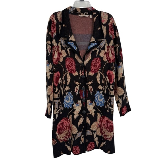 Soft Surroundings Glasgow Sweater coat Women Size Large Black Floral Longline - Picture 5 of 13